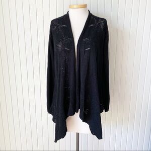 Eileen Fisher 100% Merino Wool Black Open Knit Drape Front Cardigan Size Large